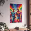 Stylish gay men holding hands at a lively Pride parade Fine Art Posters