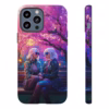 Cyberpunk lesbian women sitting on a bench in blossom park IPhone Cases - Image 15