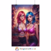 Beautiful Cuberpunk nerdy lesbian women in With stacks of books Rolled Posters 1 - Image 6