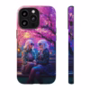 Cyberpunk lesbian women sitting on a bench in blossom park IPhone Cases - Image 11