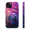 Cyberpunk lesbian women sitting on a bench in blossom park IPhone Cases - Image 3