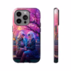Cyberpunk lesbian women sitting on a bench in blossom park IPhone Cases - Image 25