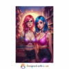 Beautiful Cuberpunk nerdy lesbian women in With stacks of books Rolled Posters 1 - Image 2
