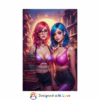 Beautiful Cuberpunk nerdy lesbian women in With stacks of books Rolled Posters 1 - Image 33